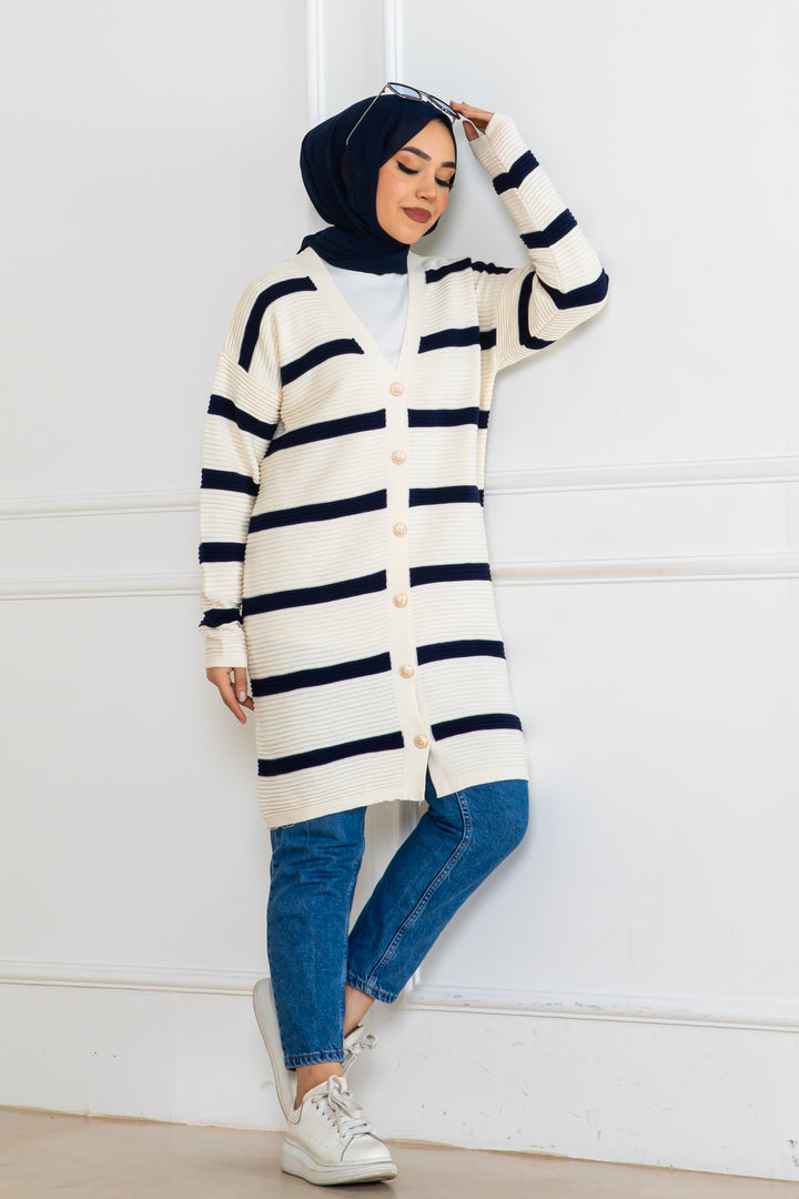 BNG Women Ribbed Striped Knit Cardigan Cream 3090 - Teijlingen
