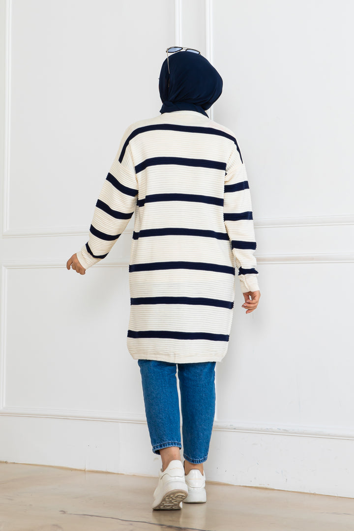 BNG Women Ribbed Striped Knit Cardigan Cream 3090 - Teijlingen