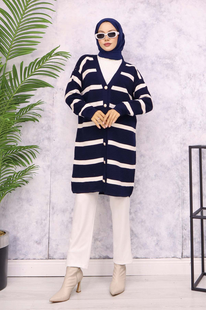 BNG Women Navy Striped Knit Cardigan - Rochester