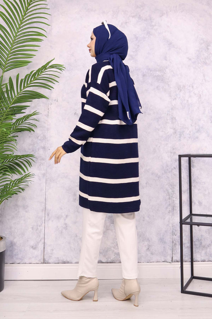 BNG Women Navy Striped Knit Cardigan - Rochester