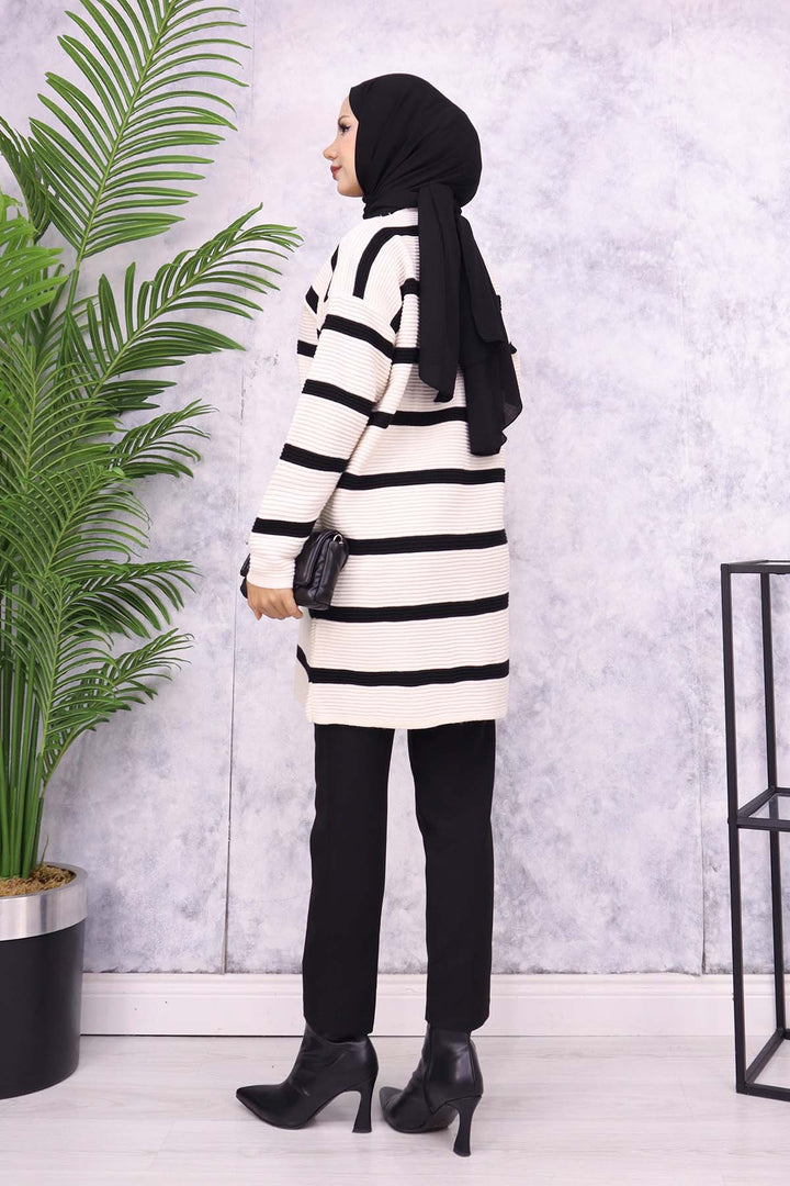 BNG Women Ribbed Striped Knit Cardigan Stone Color - Calimaya