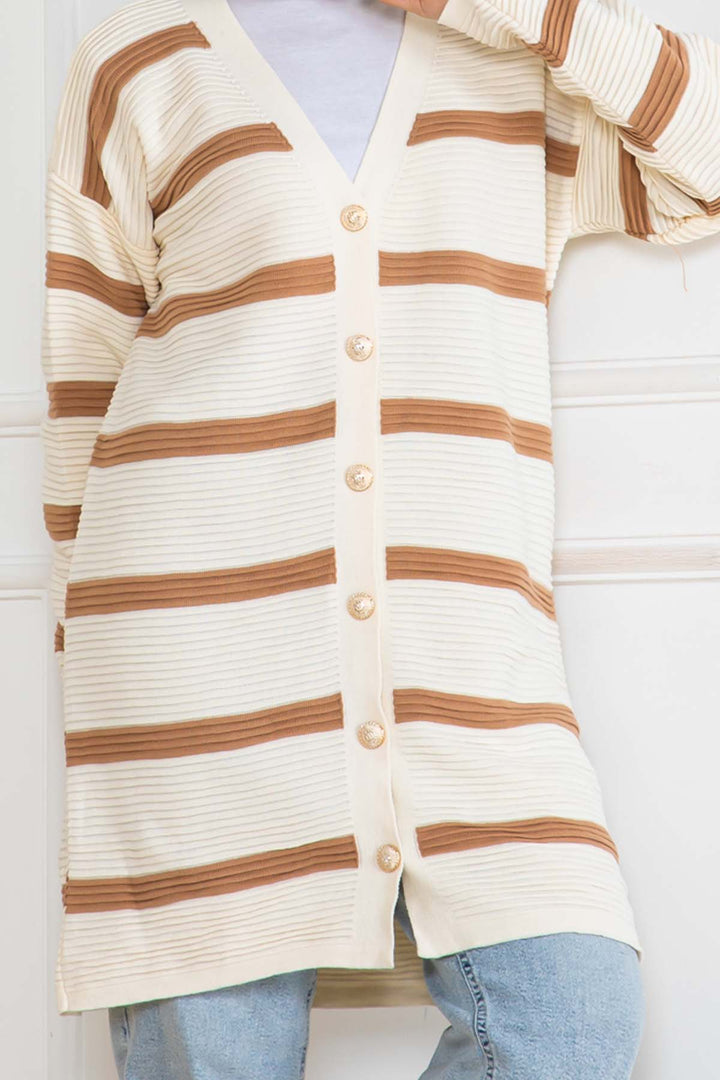 BNG Women Ribbed Striped Knit Cardigan Latte 3090 - Douai