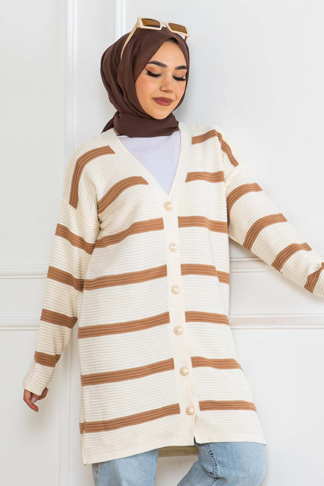 BNG Women Fitilli Çizgili Triko Hırka Latte 3090 - Kirchheim unter Teck