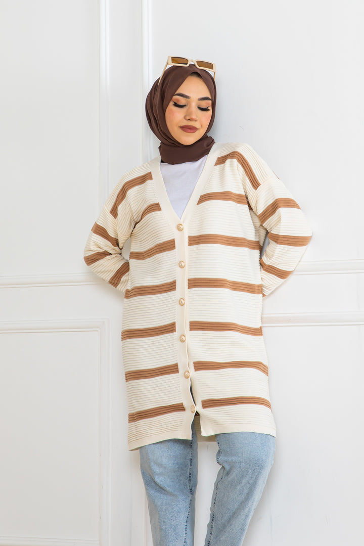 BNG Women Ribbed Striped Knit Cardigan Latte 3090 - Douai