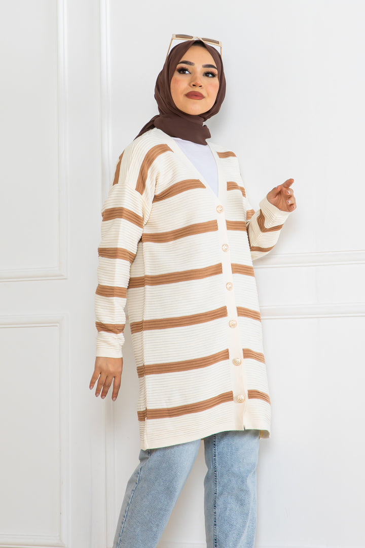 BNG Women Ribbed Striped Knit Cardigan Latte 3090 - Douai