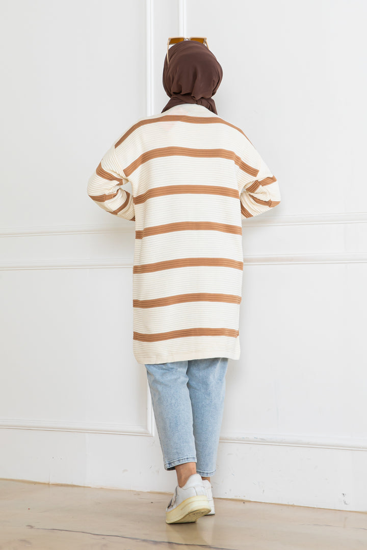BNG Women Ribbed Striped Knit Cardigan Latte 3090 - Douai