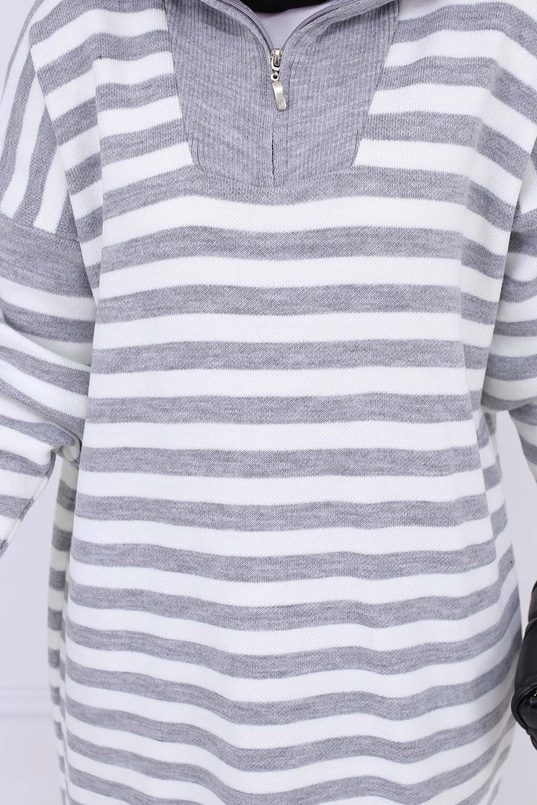 BNG Women Fisherman Collar Striped Knit Dress Gray 3058 - Channelview