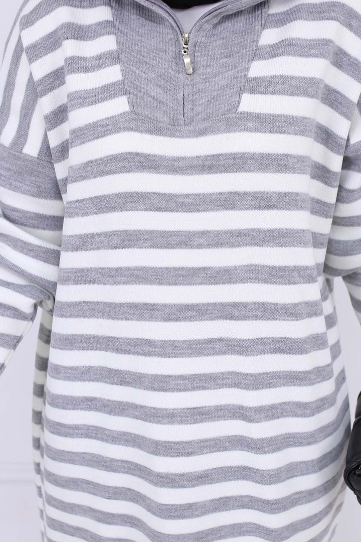 BNG Women Fisherman Collar Striped Knit Dress Gray 3058 - Channelview