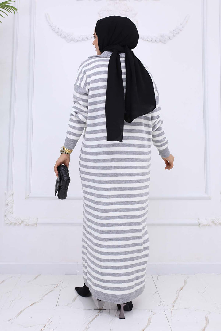 BNG Women Fisherman Collar Striped Knit Dress Gray 3058 - Channelview