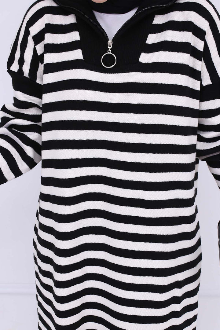 BNG Women Fisherman Collar Striped Knit Dress Black 3058 - Huntington