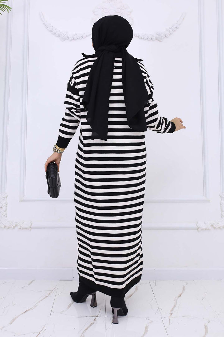 BNG Women Fisherman Collar Striped Knit Dress Black 3058 - Huntington