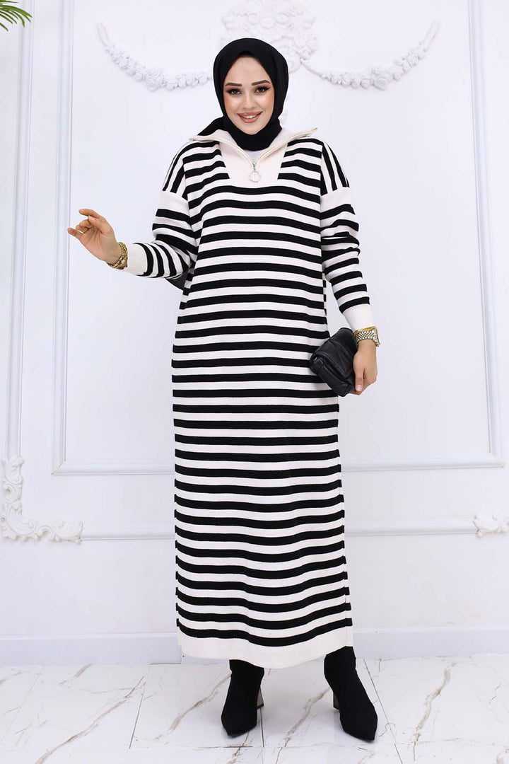 BNG Women Fisherman Collar Striped Knit Dress Stone Color 3058 - Lancaster