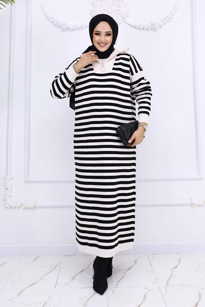BNG Women Fisherman Collar Striped Knit Dress Stone Color 3058 - Lancaster