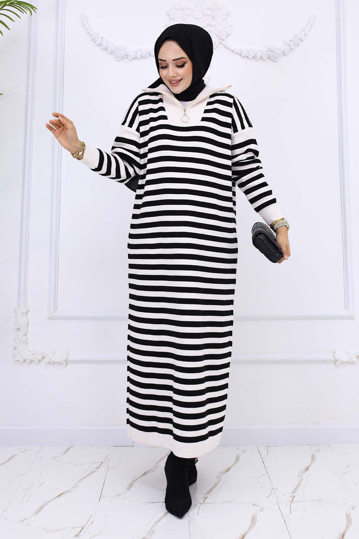 BNG Women Fisherman Collar Striped Knit Dress Stone Color 3058 - Lancaster