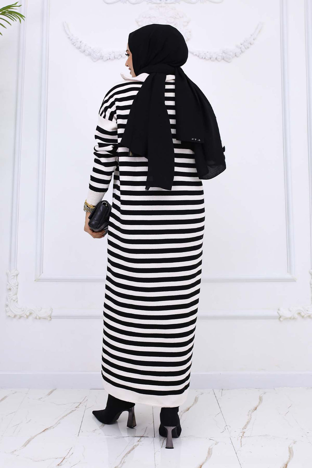 BNG Women Fisherman Collar Striped Knit Dress Stone Color 3058 - Lancaster