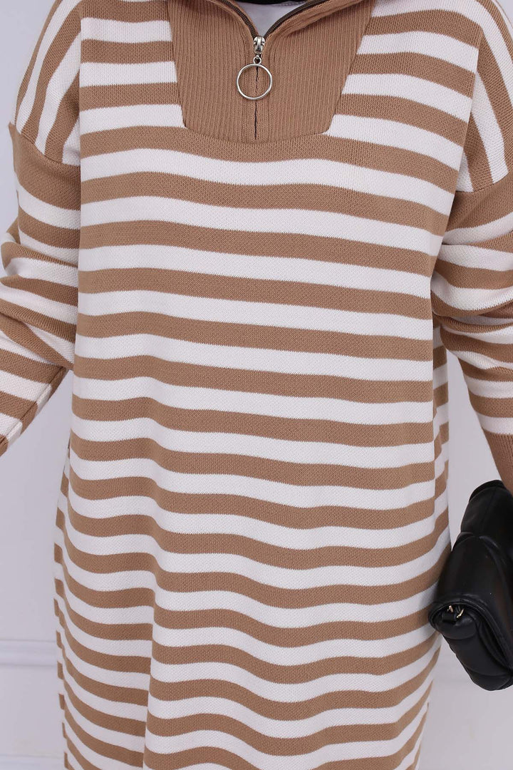 BNG Women Fisherman Collar Striped Knit Dress Mink 3058 - Modugno