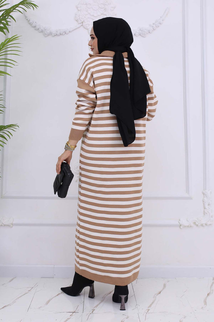 BNG Women Fisherman Collar Striped Knit Dress Mink 3058 - Modugno