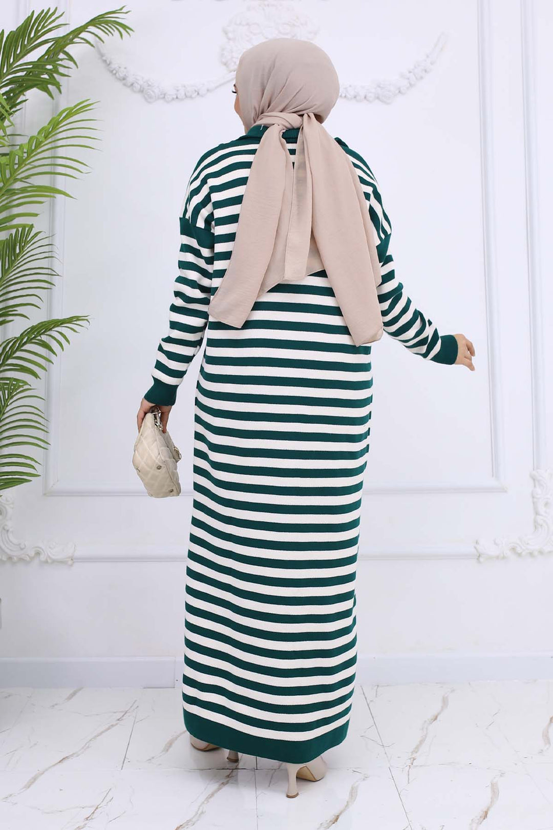 BNG Women Fisherman Collar Striped Knit Dress Emerald Green 3058 - La Rochelle