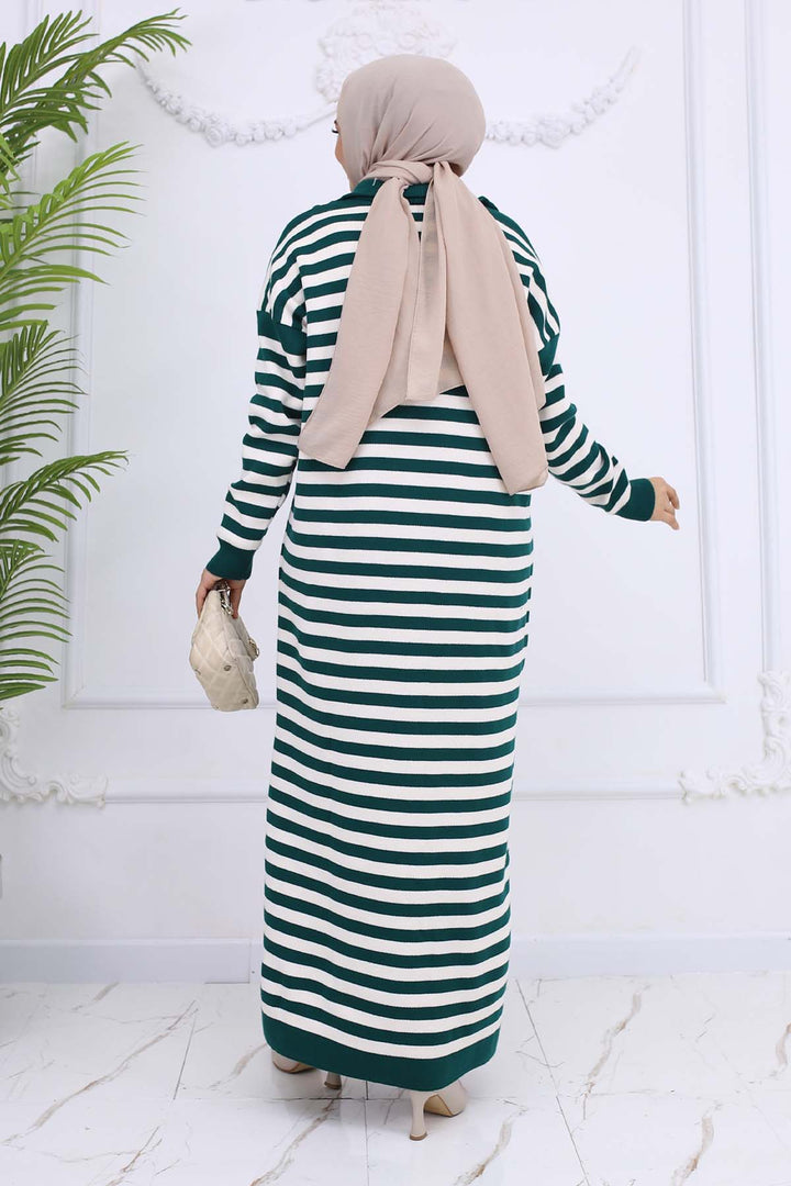 BNG Women Fisherman Collar Striped Knit Dress Emerald Green 3058 - La Rochelle
