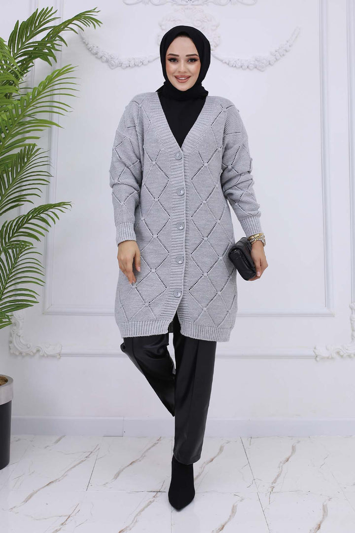 BNG Women Baklava Patterned Cardigan Gray 409 - Swords