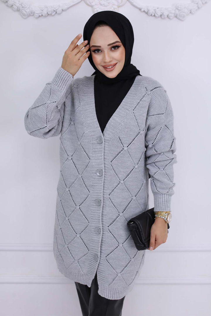 BNG Women Baklava Patterned Cardigan Gray 409 - Swords