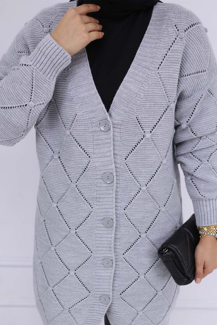BNG Women Baklava Patterned Cardigan Gray 409 - Swords