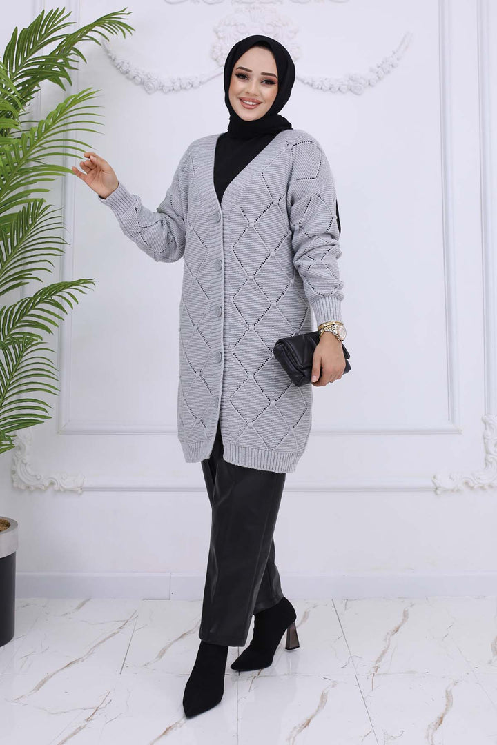 BNG Women Baklava Patterned Cardigan Gray 409 - Swords