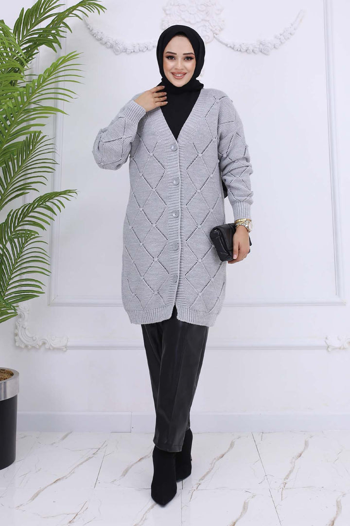 BNG Women Baklava Patterned Cardigan Gray 409 - Swords