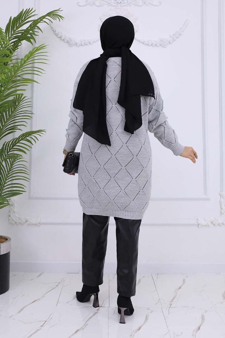 BNG Women Baklava Patterned Cardigan Gray 409 - Swords