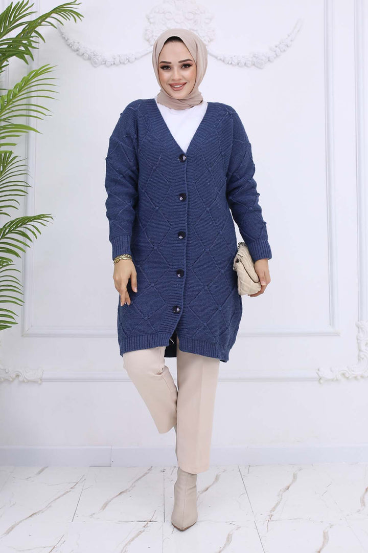 BNG Women Cardigan with Baklava Pattern Indigo 409 - Orem