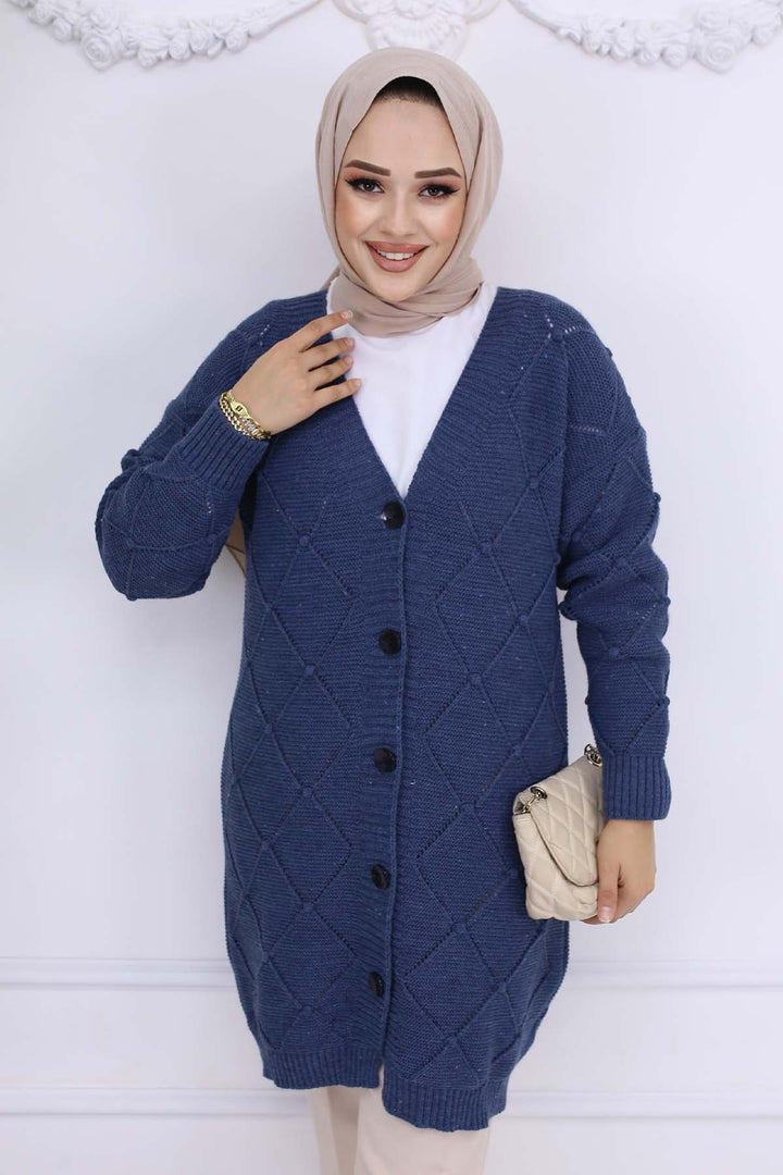 BNG Women Cardigan with Baklava Pattern Indigo 409 - Orem