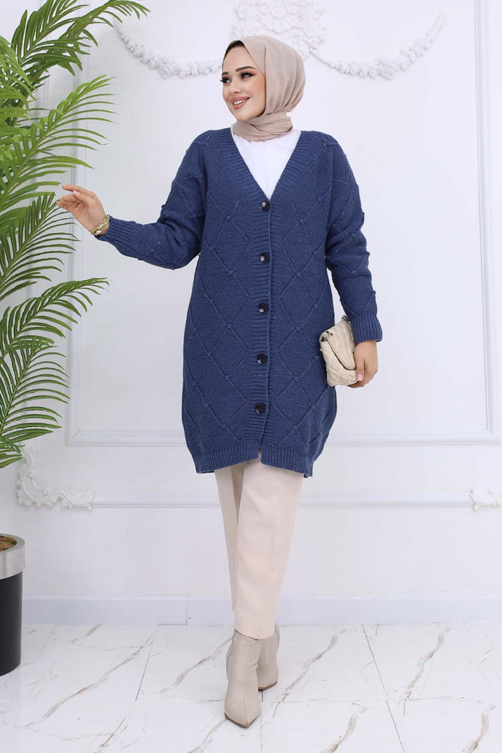 BNG Women Cardigan with Baklava Pattern Indigo 409 - Orem
