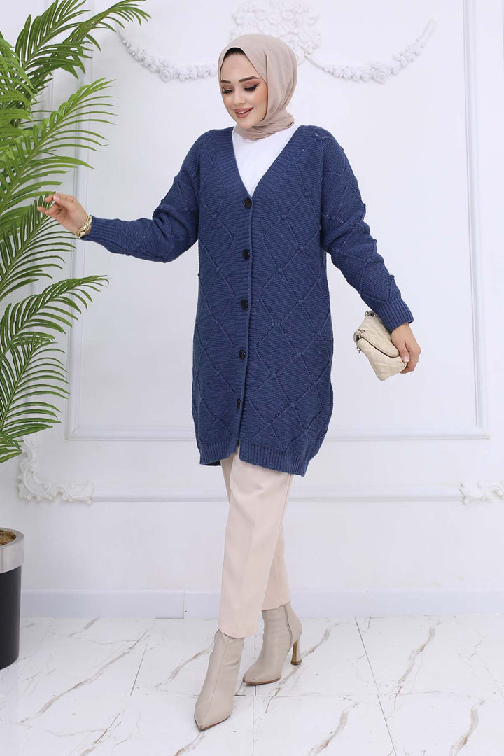 BNG Women Cardigan with Baklava Pattern Indigo 409 - Orem