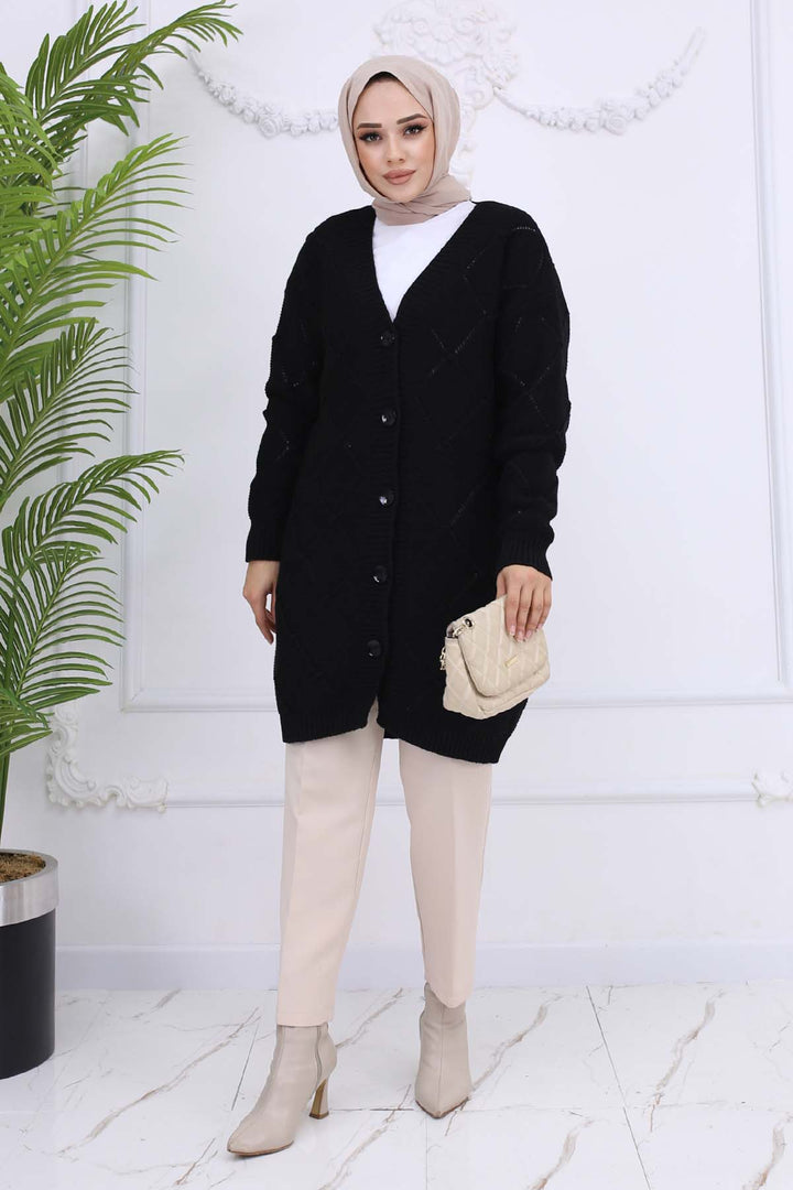 BNG Women Baklava Patterned Cardigan Black 409 - Garden Grove