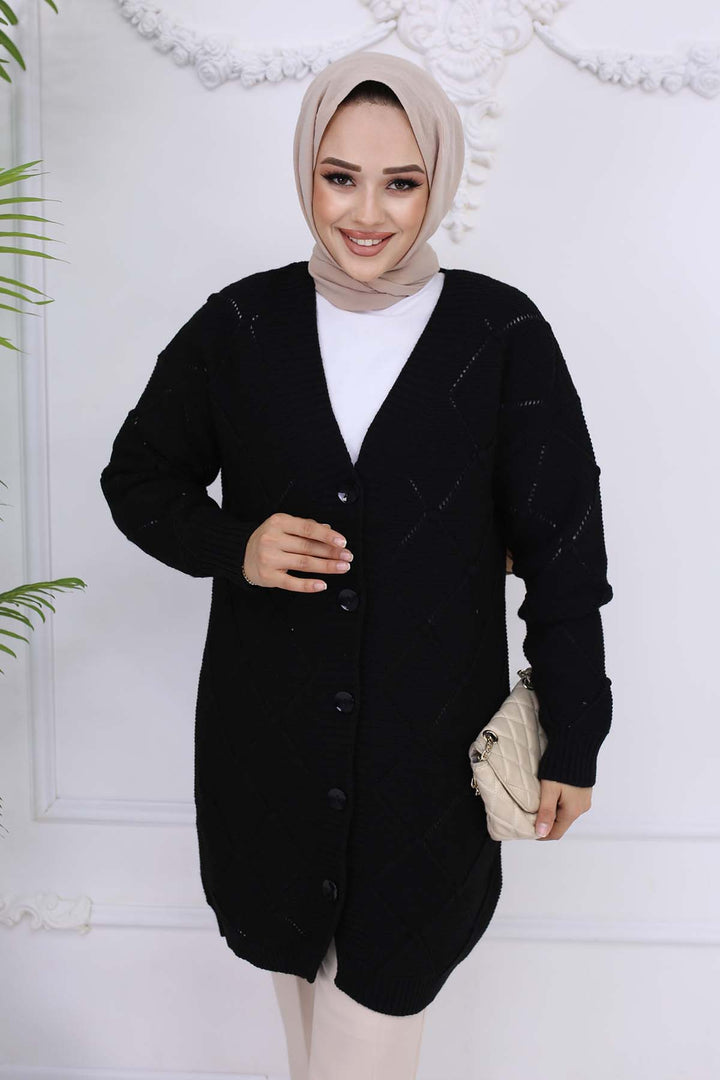BNG Women Baklava Patterned Cardigan Black 409 - Garden Grove