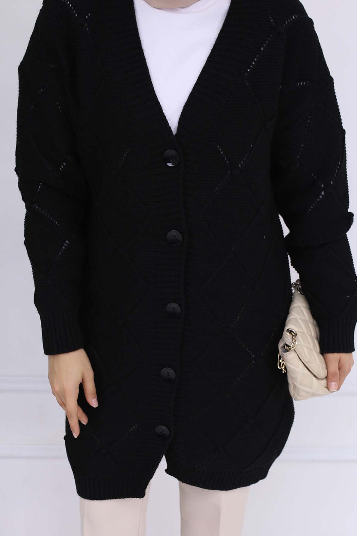 BNG Women Baklava Patterned Cardigan Black 409 - Garden Grove