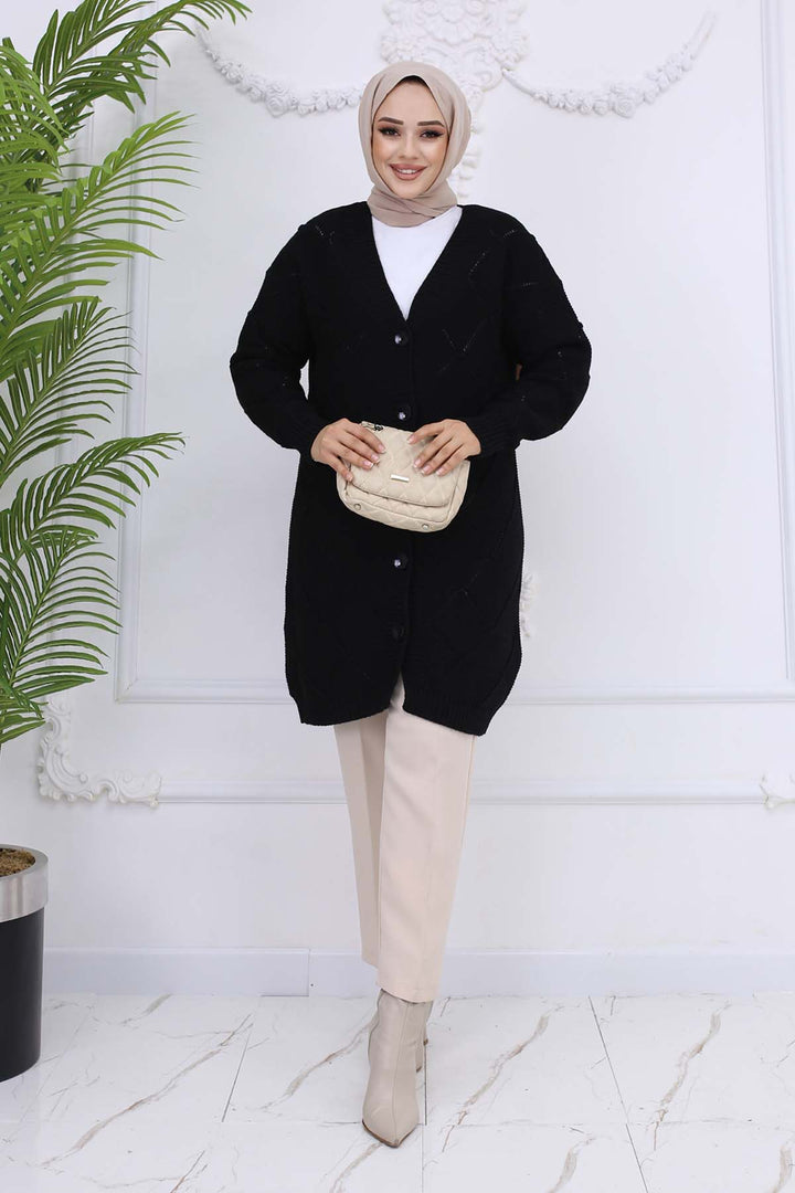 BNG Women Baklava Patterned Cardigan Black 409 - Garden Grove