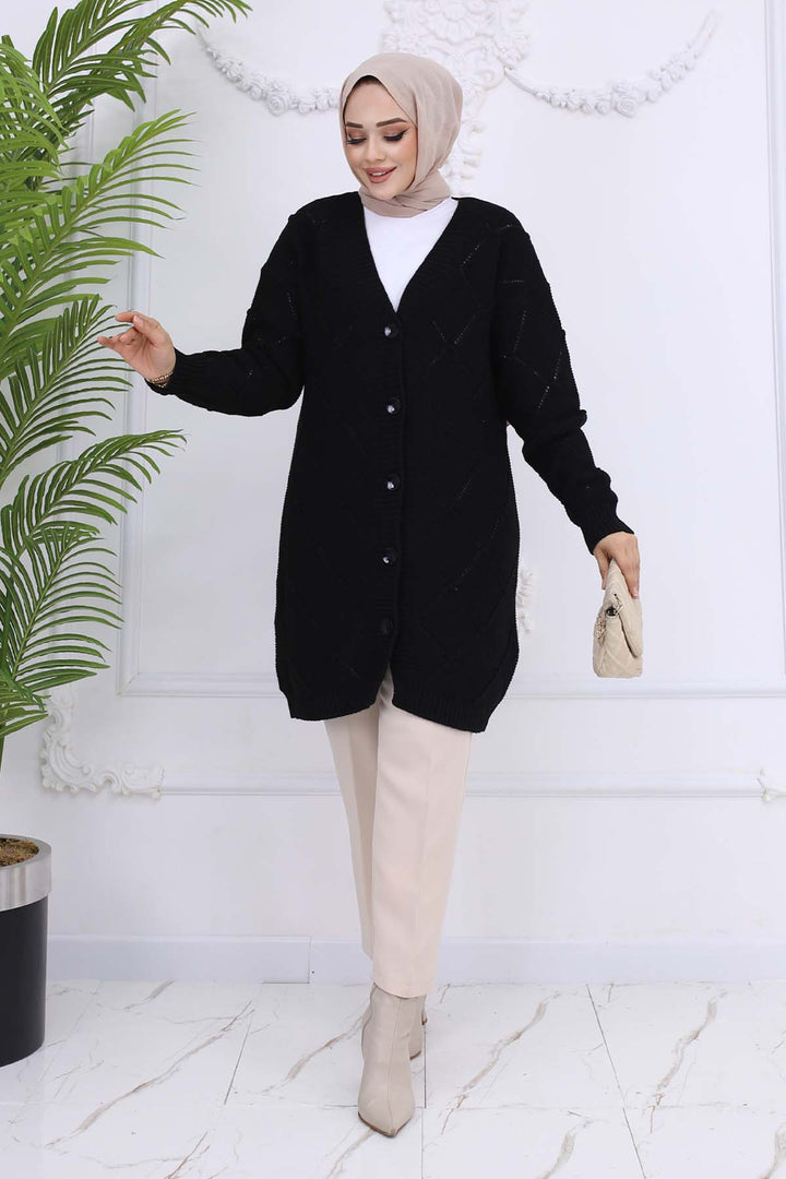 BNG Women Baklava Patterned Cardigan Black 409 - Garden Grove