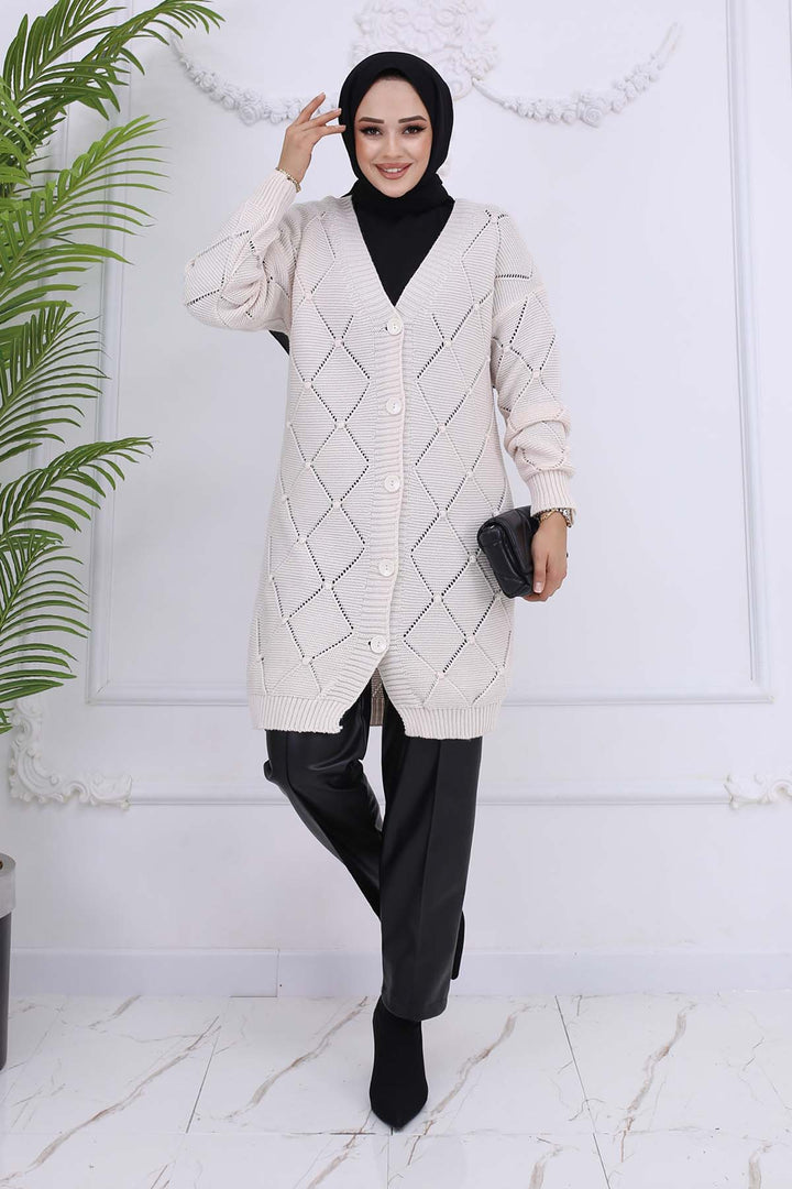 BNG Women Cardigan with Baklava Pattern Stone Color 409 - Heroica Matamoros