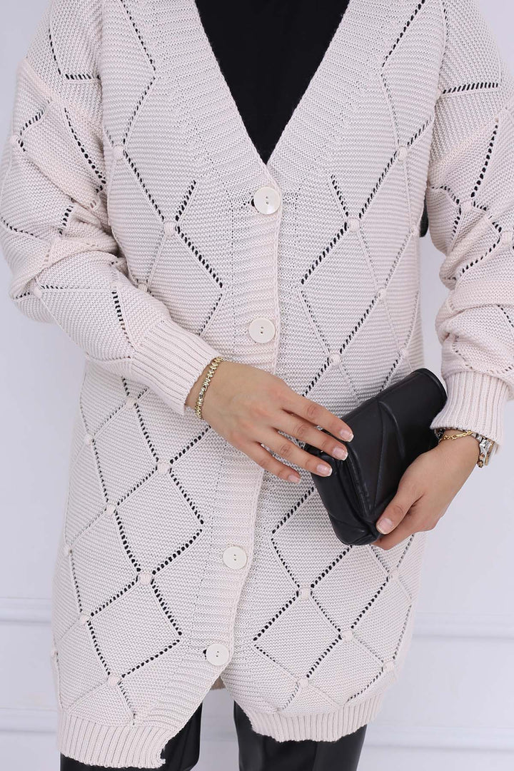 BNG Women Cardigan with Baklava Pattern Stone Color 409 - Heroica Matamoros