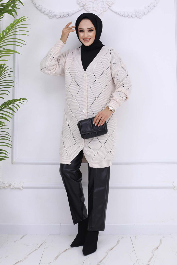 BNG Women Cardigan with Baklava Pattern Stone Color 409 - Heroica Matamoros