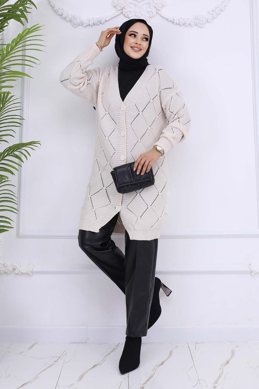 BNG Women Cardigan with Baklava Pattern Stone Color 409 - Medgidia