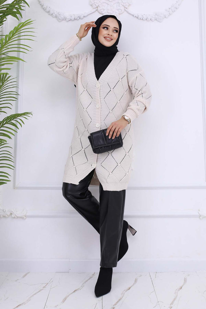 BNG Women Cardigan with Baklava Pattern Stone Color 409 - Heroica Matamoros