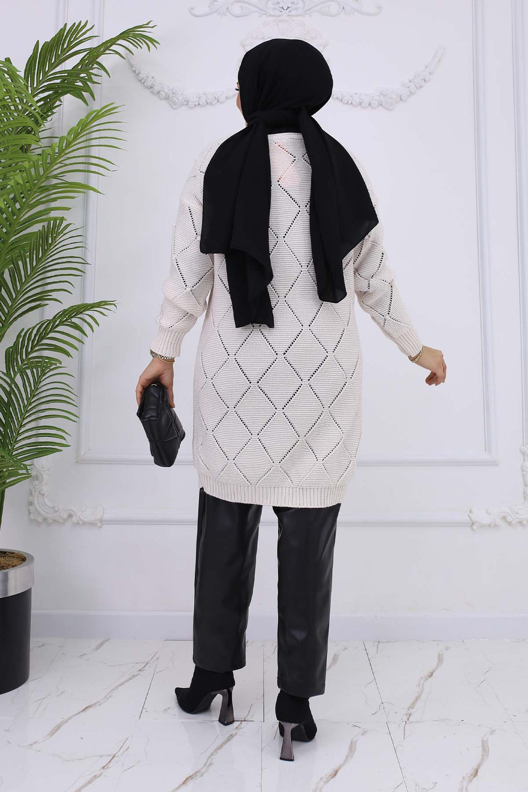 BNG Women Cardigan with Baklava Pattern Stone Color 409 - Medgidia