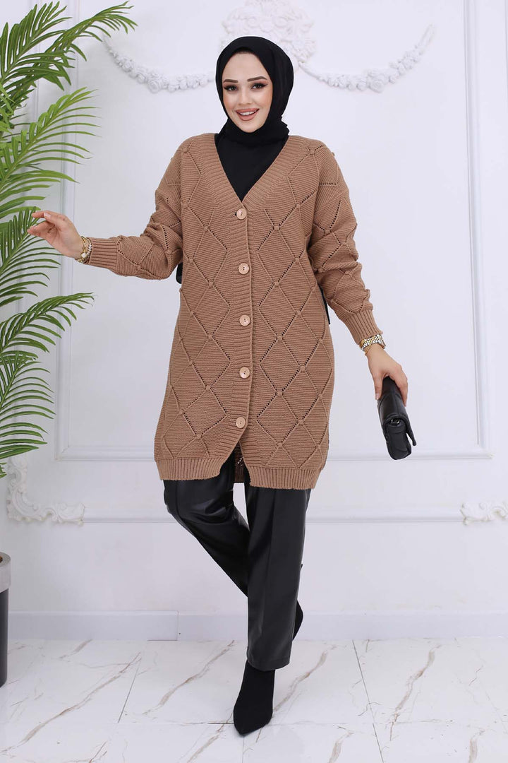 BNG Women Cardigan with Baklava Pattern Mink 409 - Roermond