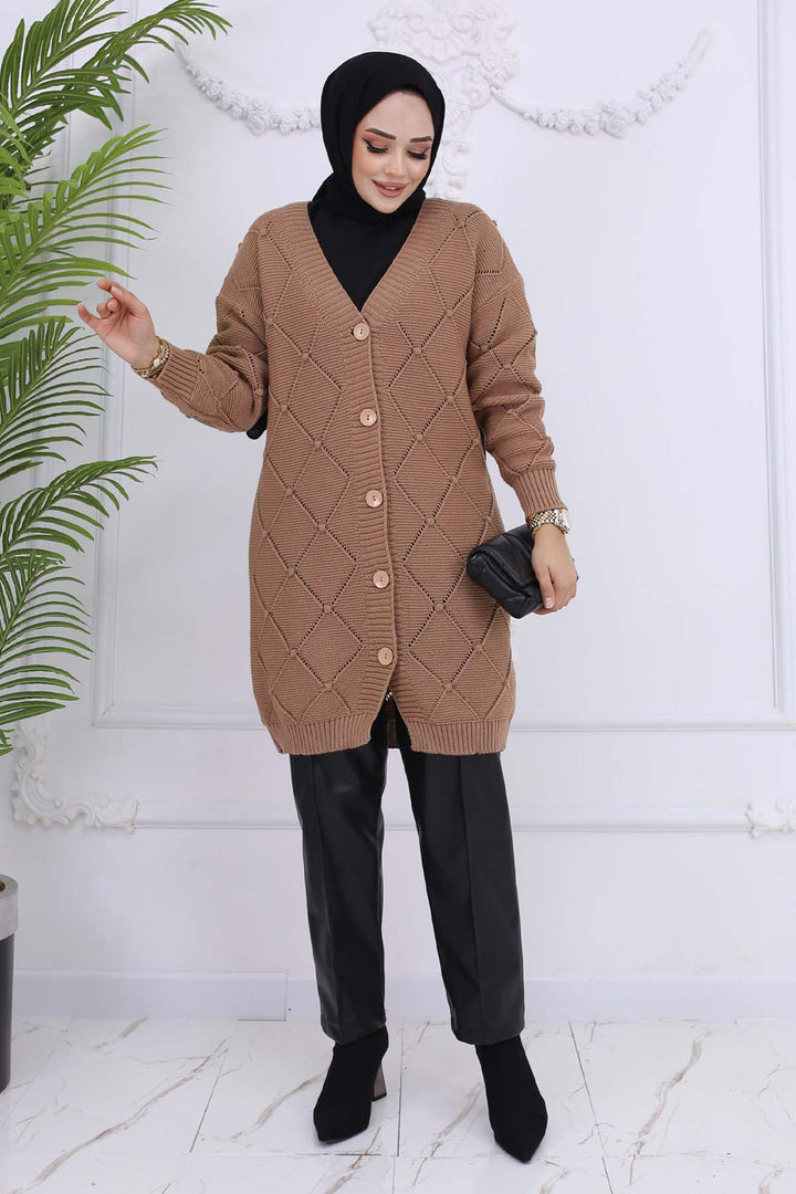 BNG Women Cardigan with Baklava Pattern Mink 409 - Roermond