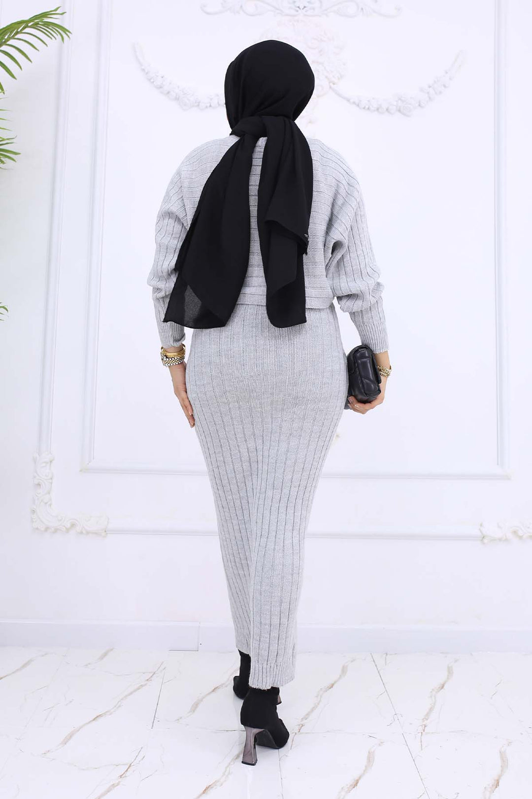 BNG Women Fitilli Jile Triko Takım Gri 4045 - Mons