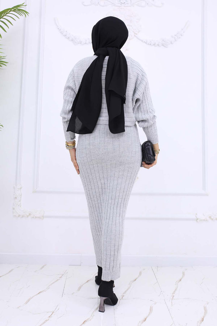 BNG Women Fitilli Jile Triko Takım Gri 4045 - Mons