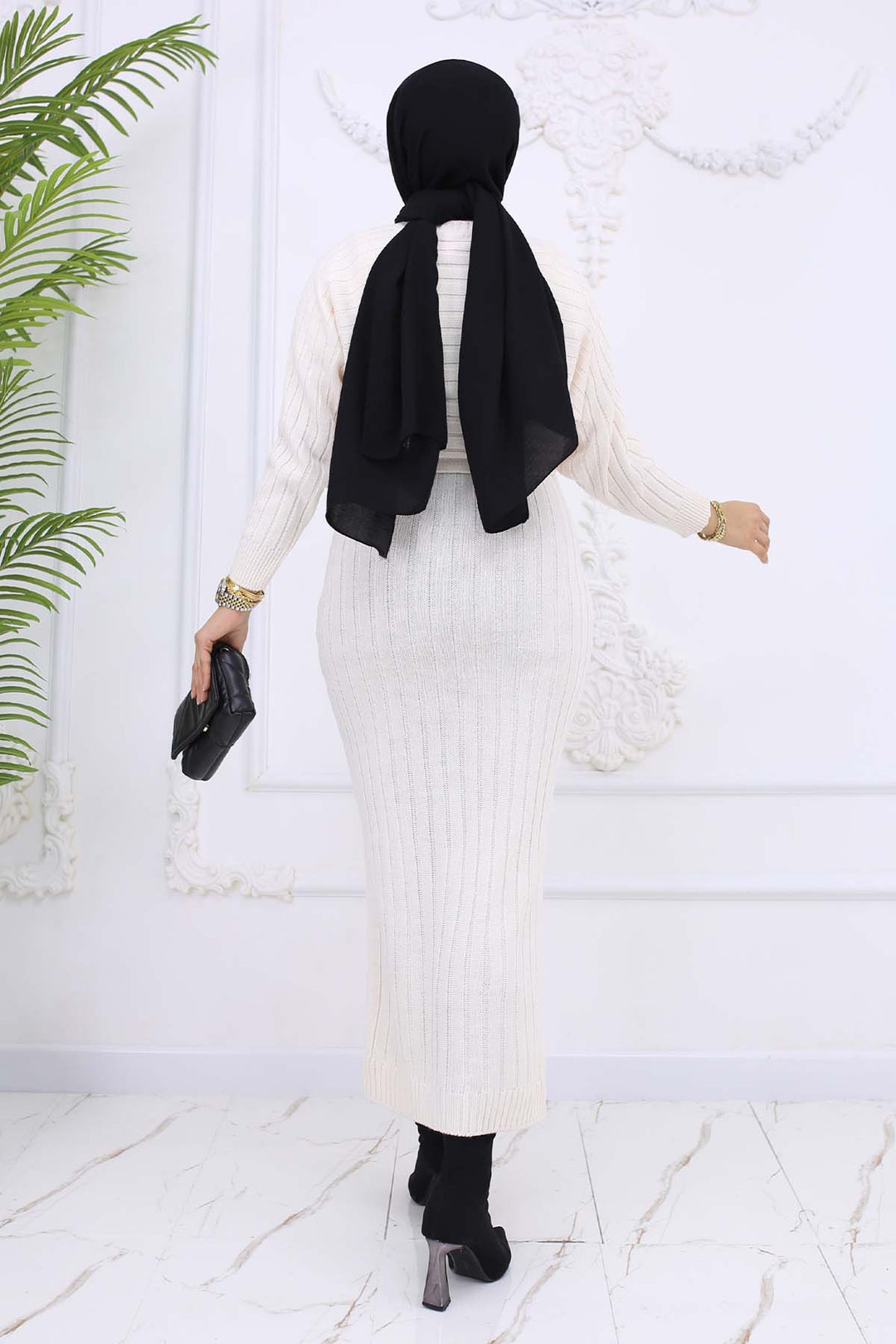 BNG Women Fitilli Jile Triko Takım Taş Rengi 4045 - Apan