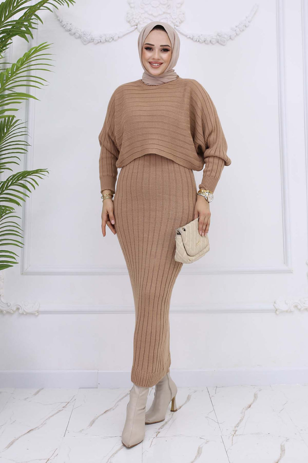 BNG Women Ribbed Jacket Knit Set Mink 4045 - Cambridge
